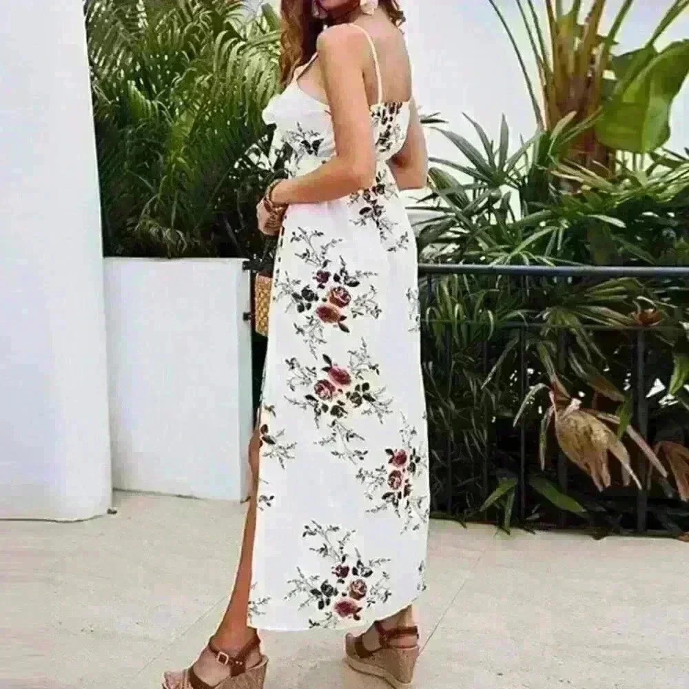 Women Floral Bohemian Sleeveless Tank Tie Knot Maxi Dresses with Splits small - Picture 3 of 11